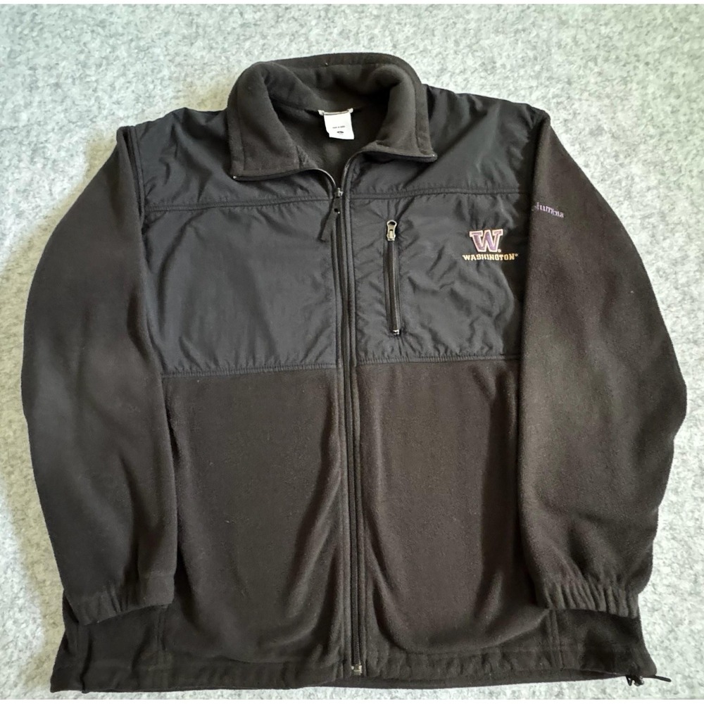 Washington Huskies Jacket Mens Large Black NCAA Football Columbia Fleece